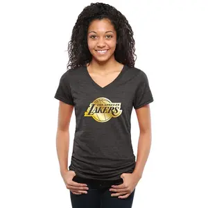 Los Angeles Lakers Gold Collection V-Neck Tri-Blend T-Shirt - Black - Women's